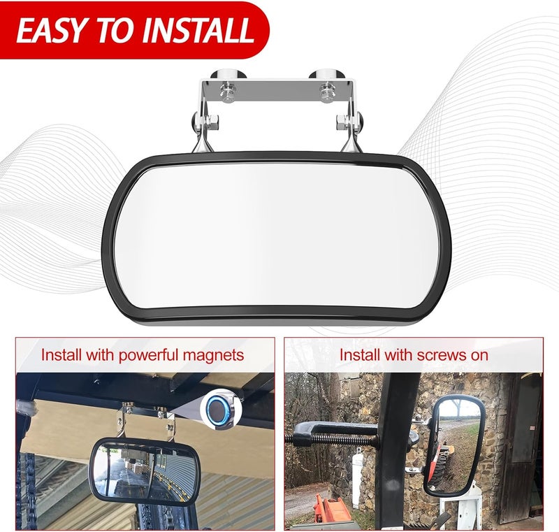 Lifronkit Magnetic Tractor Mirror, Rearview and Side Mirrors for Tractors, Forklifts, Golf Cart, Fit for John Deere, Kubota, Convex Mirror with U-Bracket, Screw-on or Magnets Installation,no Vibration - Image 2